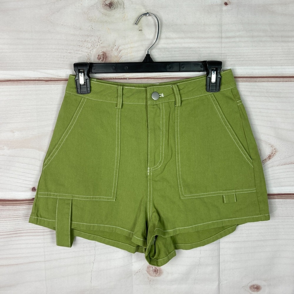 Blush Boutique Shorts Womens Small Green Carpenter Pockets High‎ Rise Cotton